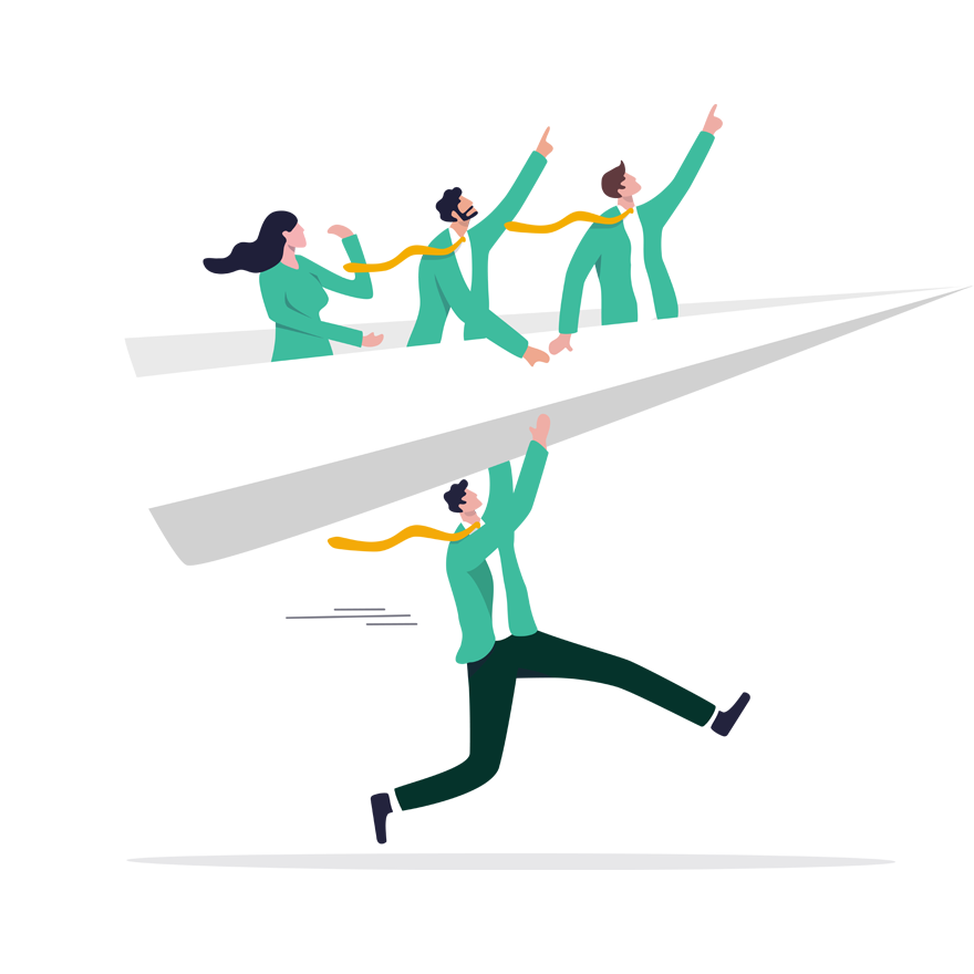 Illustrasjon av en leder som løfter de ansatte.